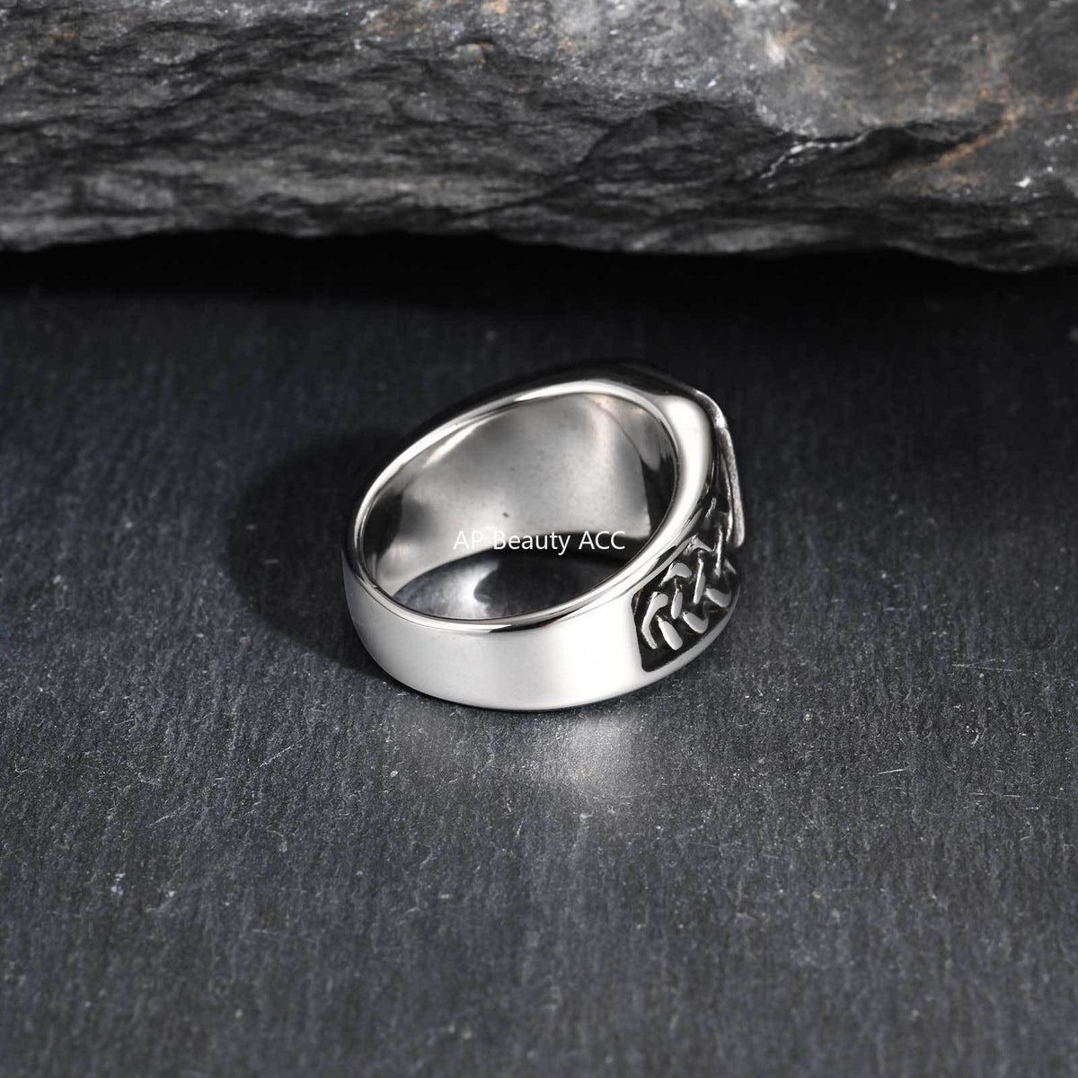 G廠-不鏽鋼男式扳指方形綠松石虎眼石凱爾特結戒指送男友「RC-605」25.12-2