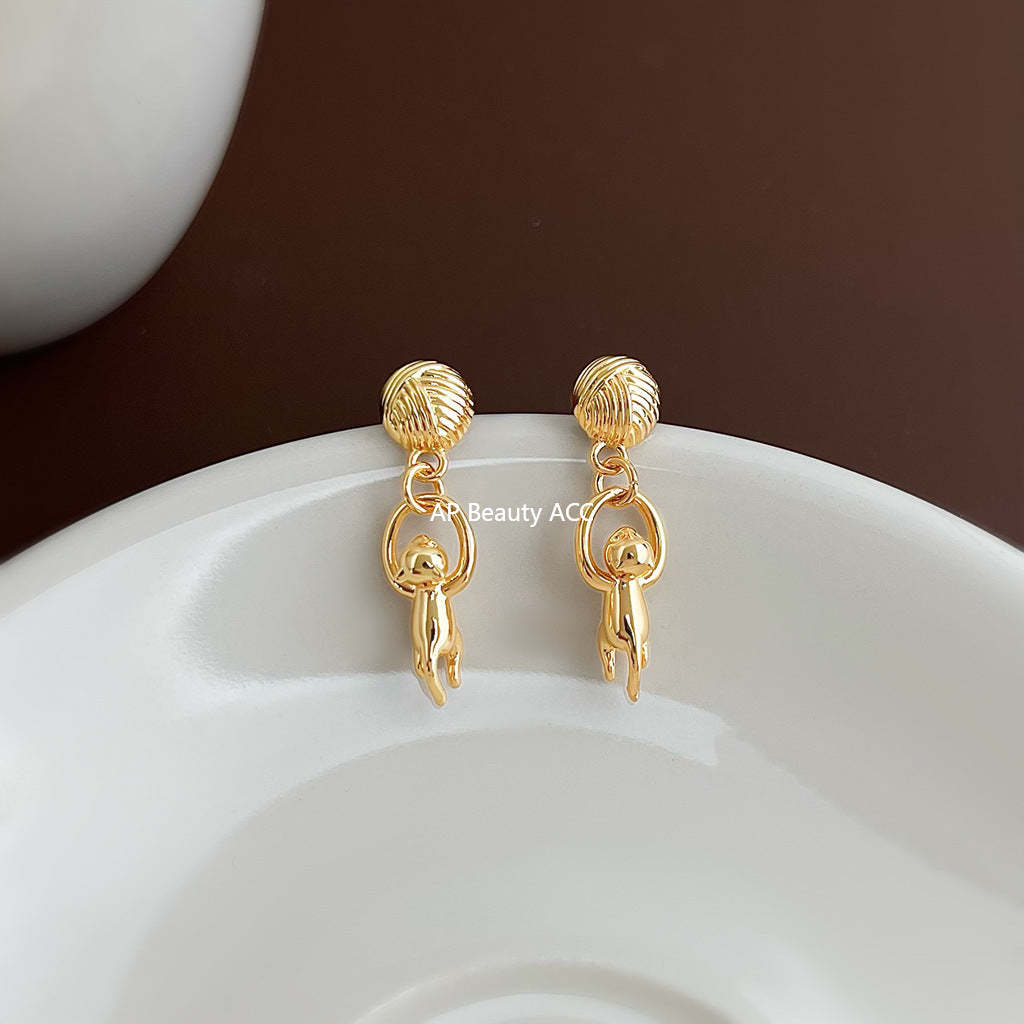 A廠-原創貓咪~925銀針時尚設計感簡約個性小眾新款動物耳飾工廠耳環女「7042」25.11-1