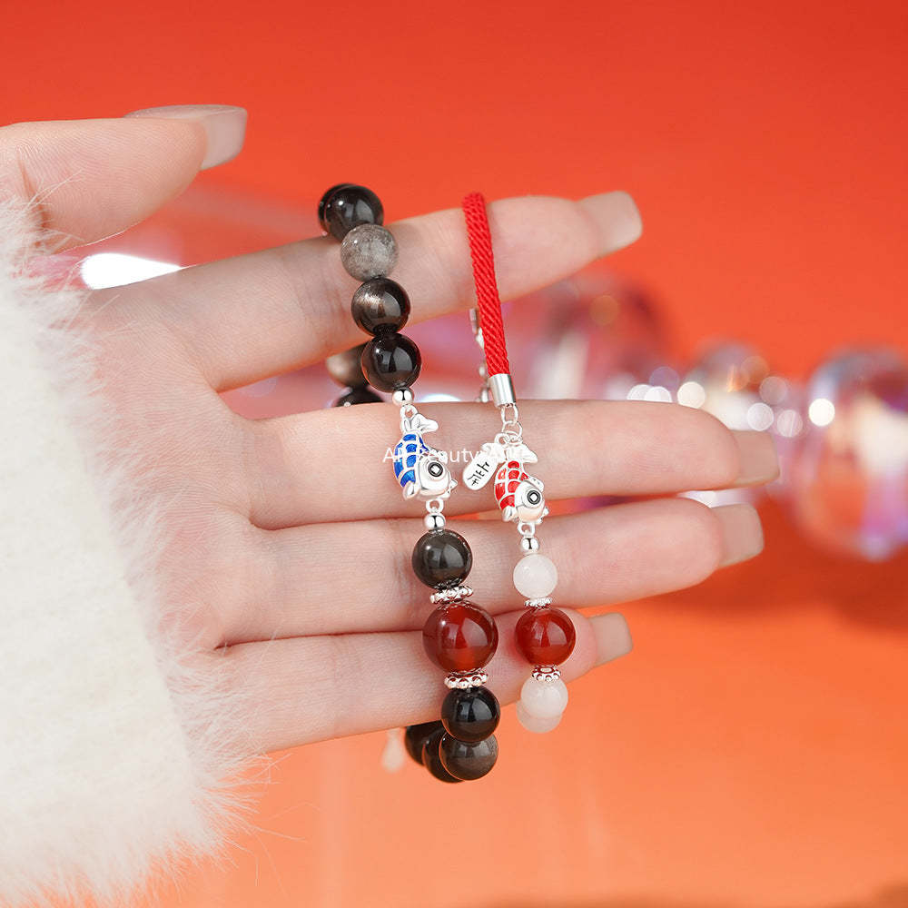 D廠-原創足銀S999雲中鯉錦鯉紅瑪瑙情侶手鍊中式高級手飾「YC4658SL_1」25.11-4