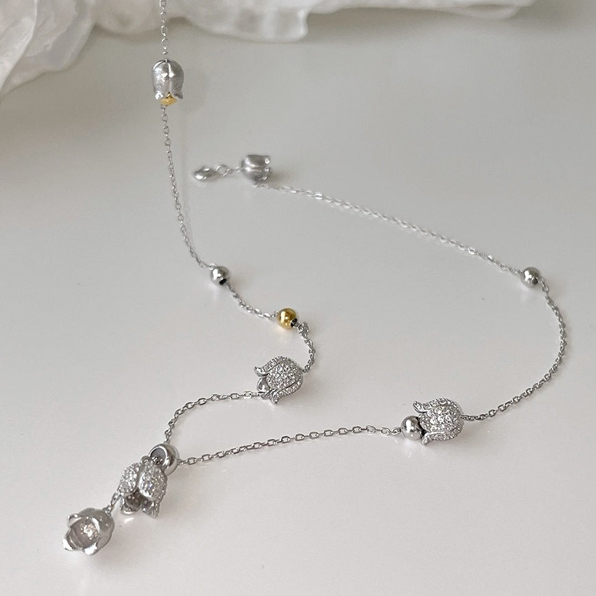 C廠-新中式清冷氣質鈴蘭花項鍊甜美輕奢爆閃鋯石鎖骨鏈高級感秋冬頸鏈「XL-1220」25.12-1