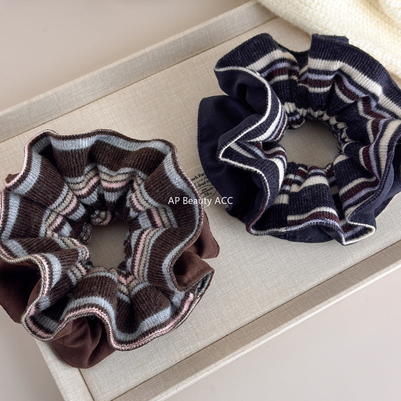 E廠-韓系ins秋冬高級感咖色雙面針織大腸髮圈頭花扎頭髮圈女洋氣時尚「27658」25.11-2