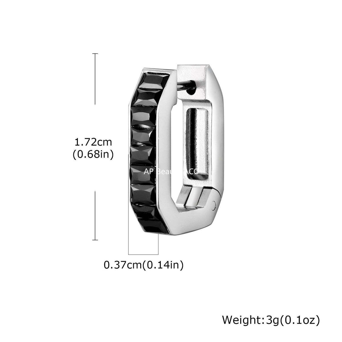 G廠-不鏽鋼黑色水鑽八邊形潮流玩家INS 風男友風耳圈鋼色「EH-802」25.12-1