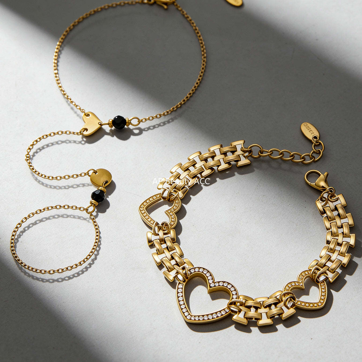 B廠-不鏽鋼鋯石愛心手錶鏈天然石愛心手指鏈組合高質感飾品鍍18k真金「E162-E169」25.12-3