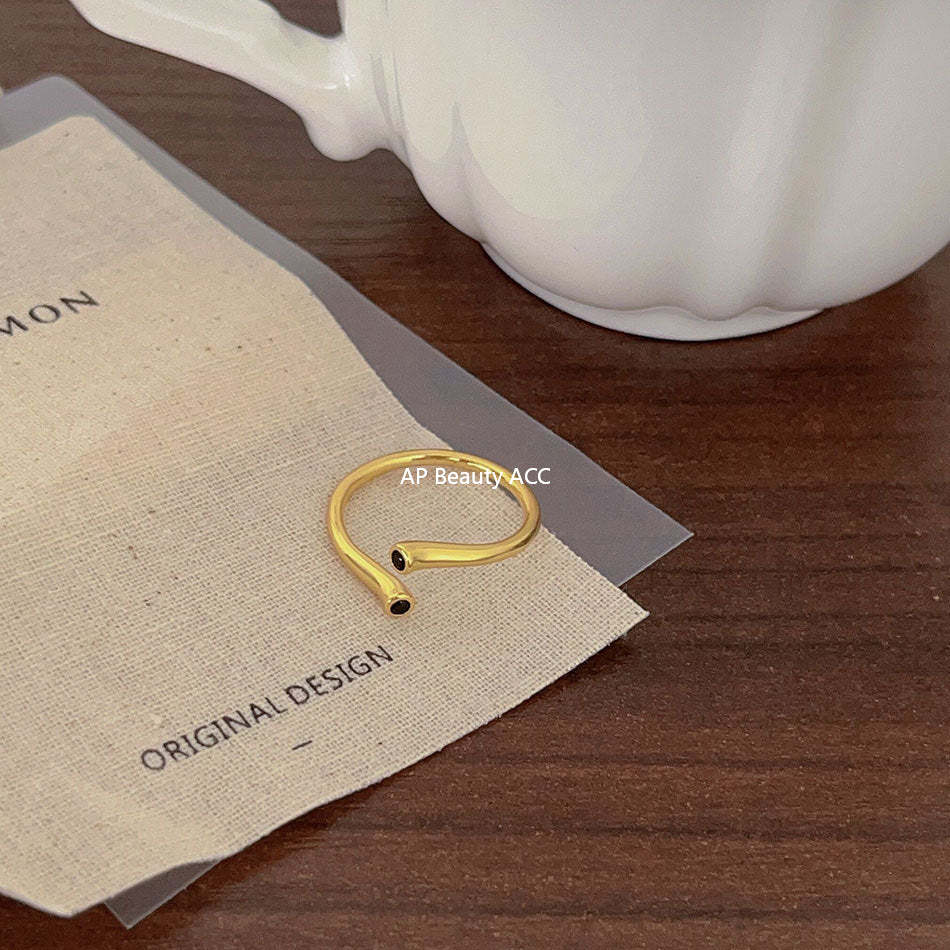 F廠-韓版飾品925純銀黑鋯戒指簡約小紅書INS時尚開口戒指「J911」25.11-1