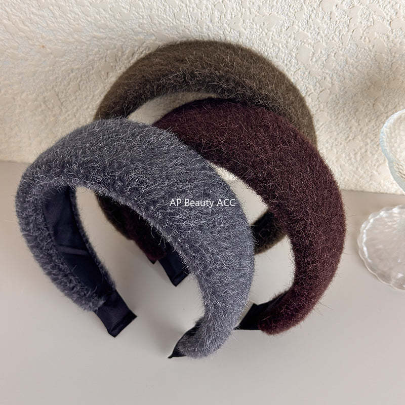 E廠-秋冬細毛絨加厚寬邊髮箍女2025新款高顱頂頭箍氣質百搭髮卡髮飾「27710」25.11-3