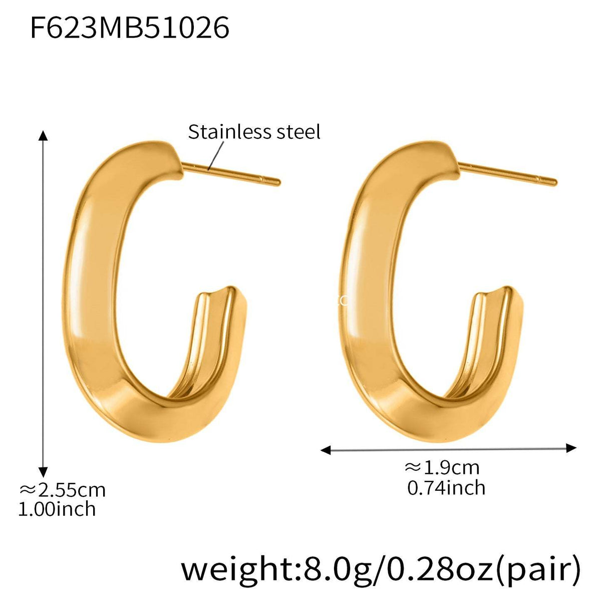 B廠-不鏽鋼凹槽弧面耳環歐美輕奢風小眾設計百搭耳飾鍍18k真金「F623」25.10-5