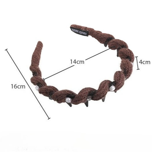 E廠-韓系閃鑽珍珠毛線波浪髮箍女高顱頂頭箍帶齒防滑外戴髮卡壓髮頭飾「27663」25.11-2