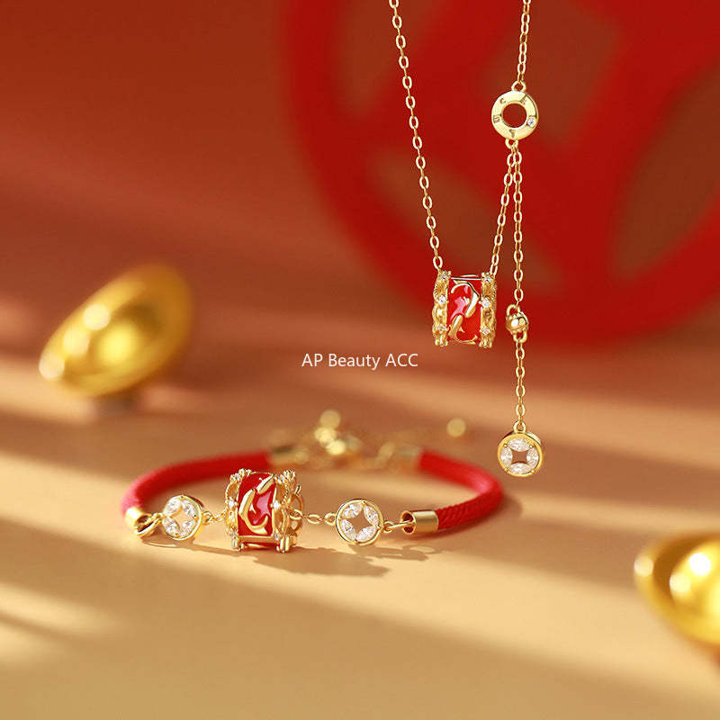 D廠-原創S999足銀轉運錦鯉圓環流蘇項鍊本命年手鍊如意中式首飾「YC3223N_1 YC4597SL_1」25.10-5