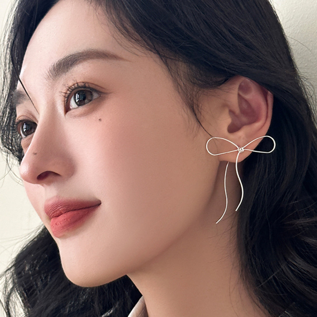 C廠-仙女風百搭夏季蝴蝶結耳釘女氣質高級感銀針耳環個性簡約甜美耳飾「EH-3590」25.04-4