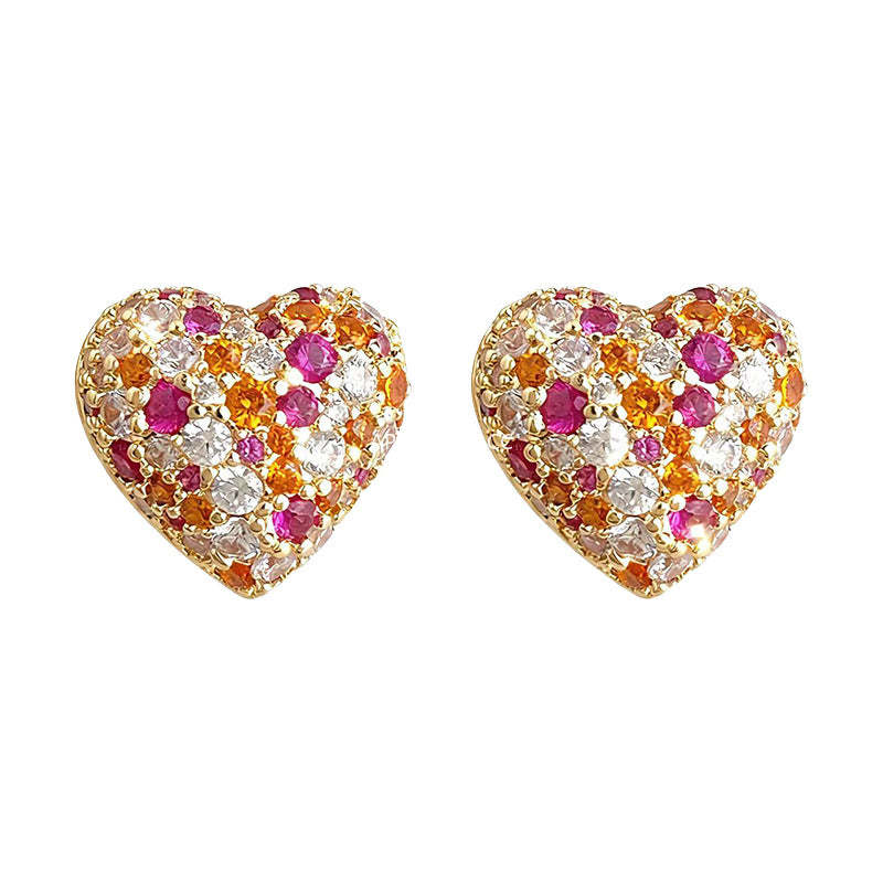 A廠-輕奢風時尚滿鋯石彩鑽愛心 925銀針耳環女時尚高級感通勤百搭耳飾「7180」25.12-1