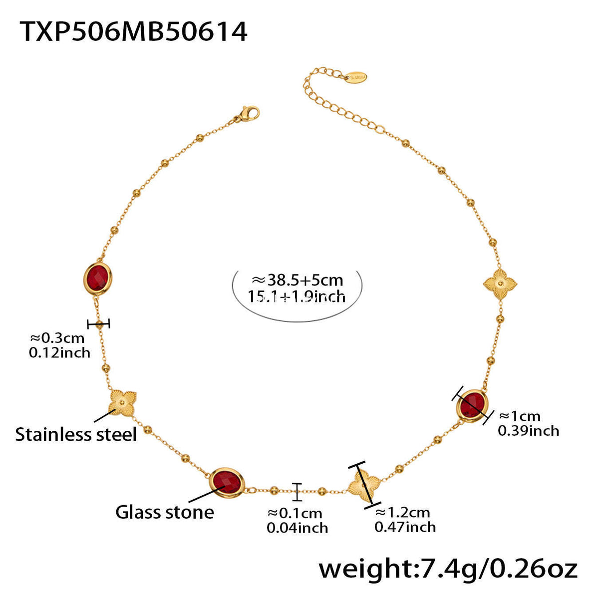 B廠-不鏽鋼十字夾珠鏈橢圓包邊切面玻璃石項鍊耳環首飾套裝鍍18k真金「TXP506」25.12-1
