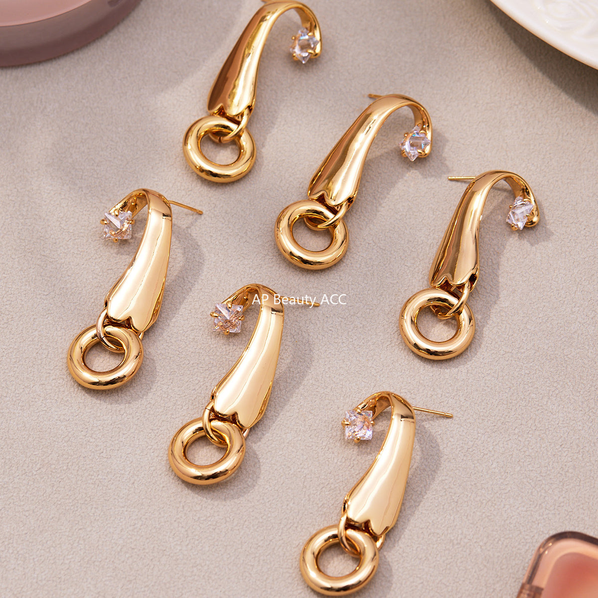 B廠-歐美跨境熱銷銅材質電鍍個性創意ins風鑲鋯石耳圈耳釘耳飾「F814」25.11-1
