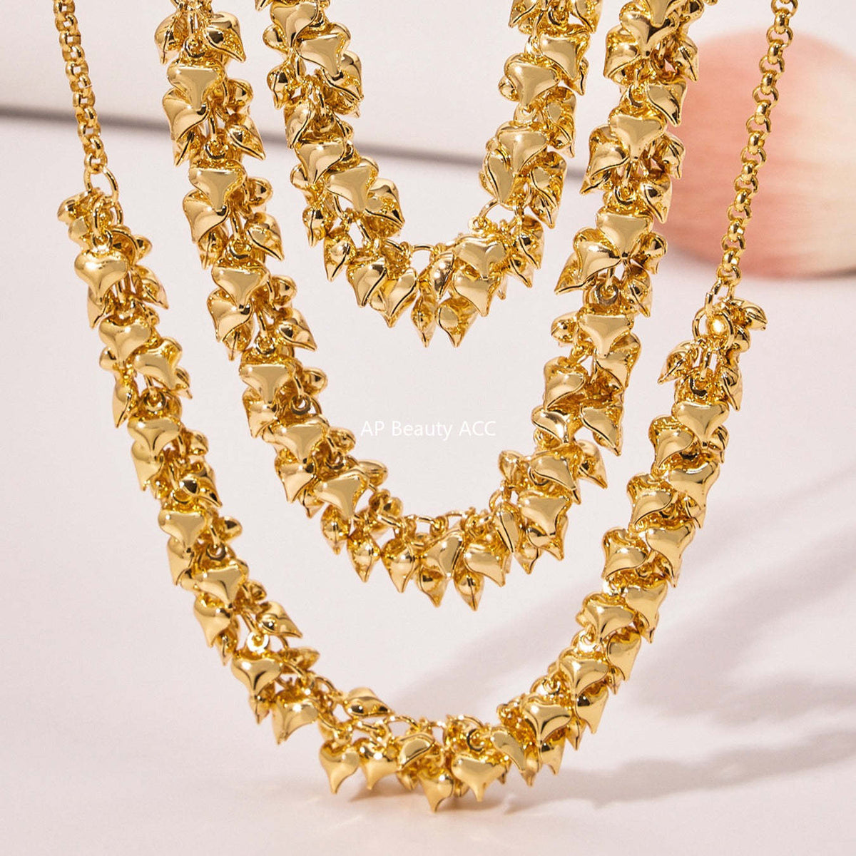 B廠-不鏽鋼多個桃心吊墜項鍊歐美時尚簡約輕奢風飾品鍍18k真金「P1700」25.11-3