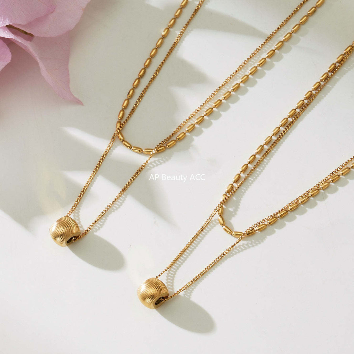 B廠-ins風個性時尚轉運站吊墜雙層鎖骨項鍊不鏽鋼鍍18k真金首飾「P877」25.11-4