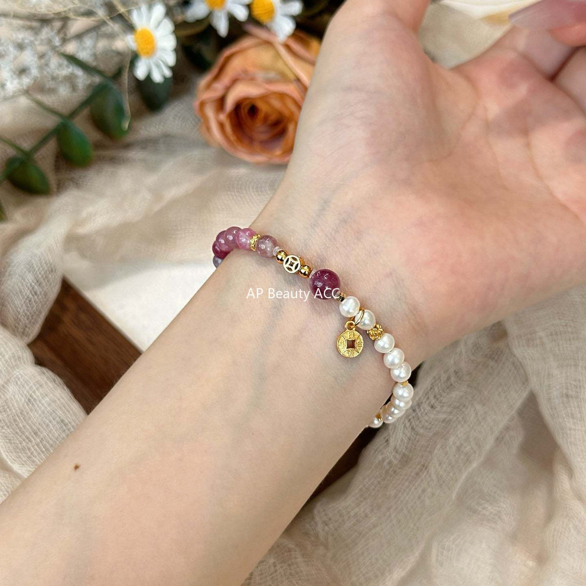 AS廠-天然碧璽手串手鍊女ins小眾設計簡約手飾氣質簡約珍珠手串「l2929」25.11-3