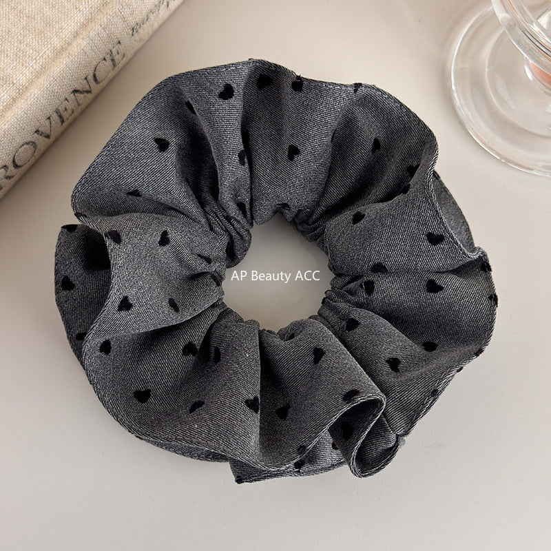 E廠-秋冬紅色波點愛心印花肥腸圈髮圈甜美時尚韓版灰色系溫柔復古髮繩「27665」25.11-2