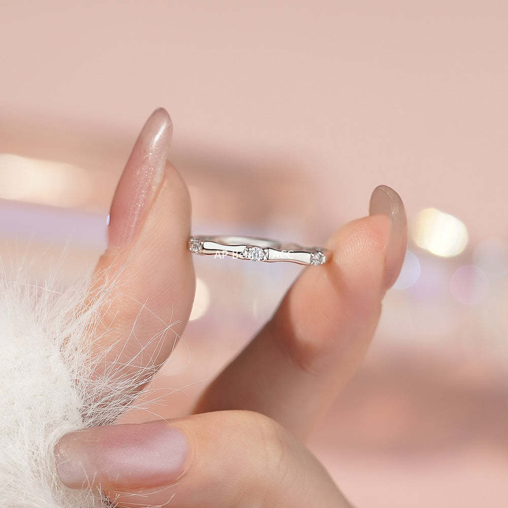 D廠-S999純銀新中式竹節鋯石戒指女國風小眾文藝復古百搭電鍍指環「YC5258R_1」25.12-2