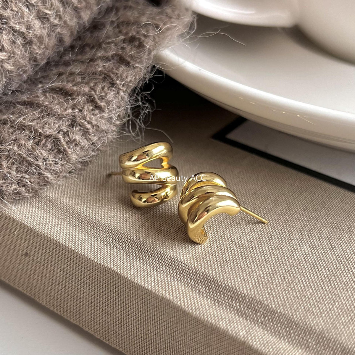 F廠-韓國韓版925純銀耳釘韓風INS極簡波紋耳環耳扣銀耳釘女「C878」25.12-1