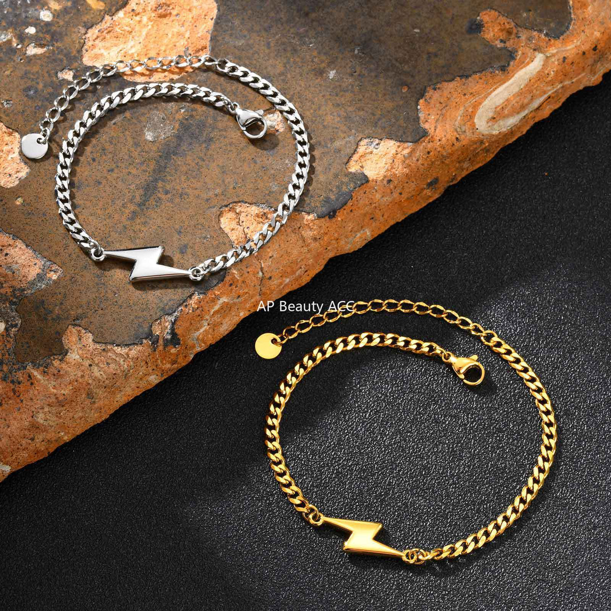 G廠-不鏽鋼六面磨鏈簡約個性情侶飾品鋼色閃電造型手鍊「BR-2620」25.11-1