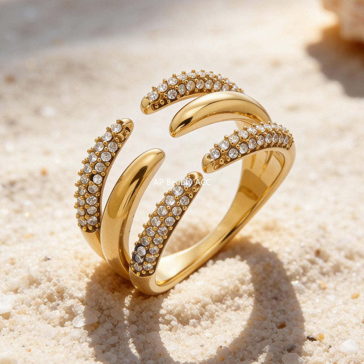 B廠-不鏽鋼細鑽鑲嵌鋯石開口戒指組合鍍18k真金INS小眾時尚設計手飾品「A382-A-A622-A674」25.12-3