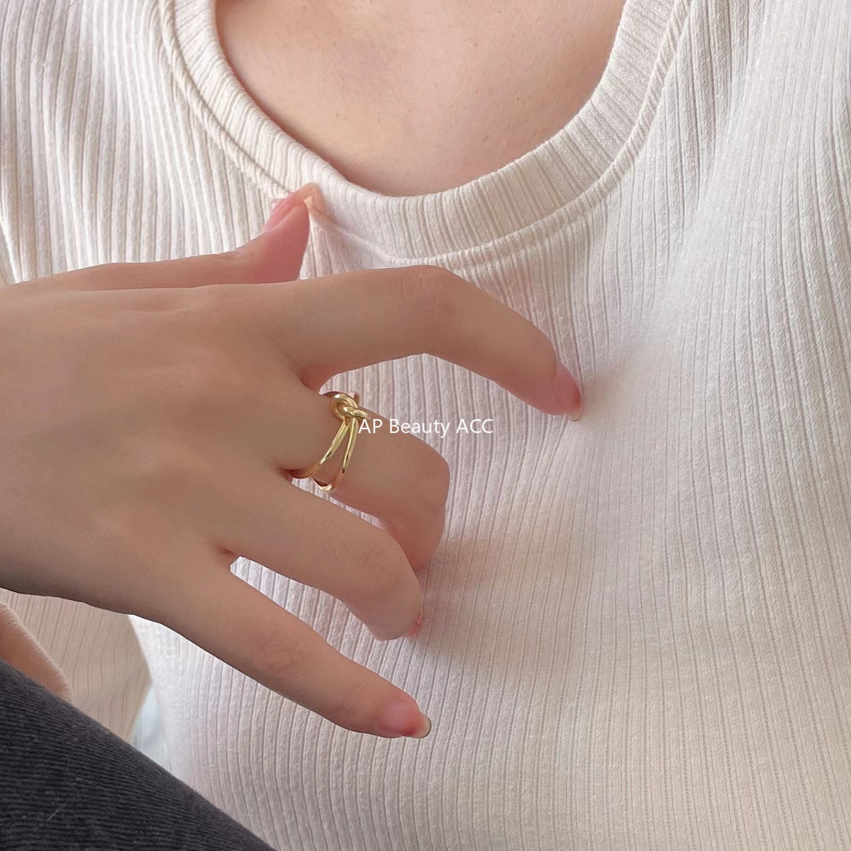 F廠-日韓打結開口925純銀戒指女金色食指環戒子韓國簡約手飾品「J743」25.11-2