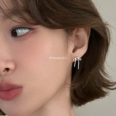 C廠-個性冷淡風蝴蝶結飄帶銀針耳釘女輕奢簡約設計氣質時尚百搭耳飾「EH-4290」25.12-1