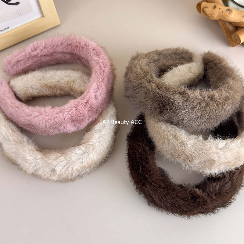 E廠-高顱頂髮箍女2025新款高級感秋冬毛絨髮箍洋氣時尚仿貂絨頭箍髮飾「24297」25.11-1