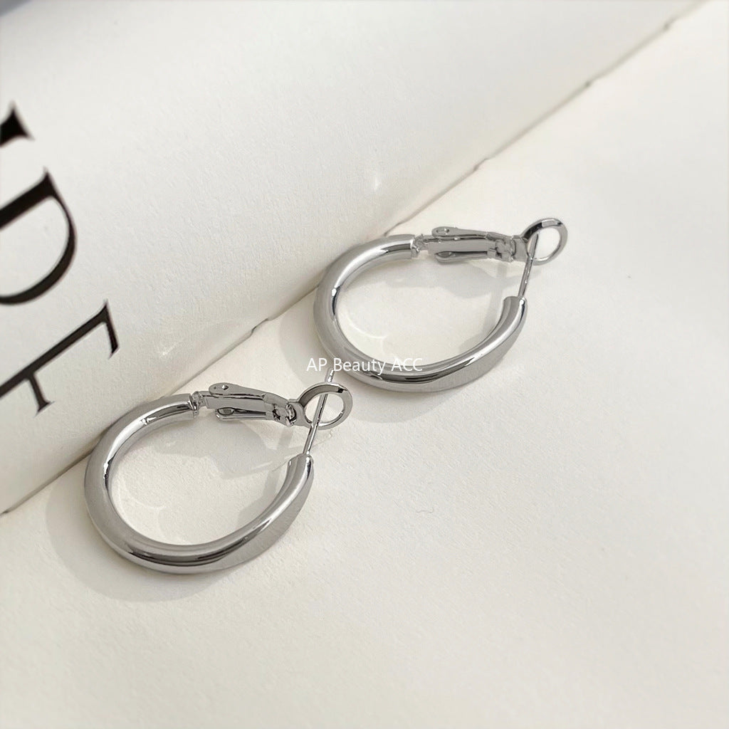 A廠-個性甜酷風時尚通勤百搭ins圓形幾何圓環耳環925銀針耳圈耳飾「7017」25.11-1