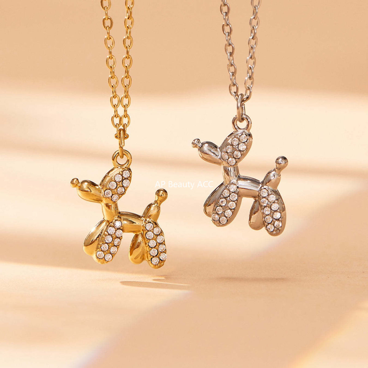 B廠-微鑲鋯石氣球狗可愛吊墜項鍊女士時尚輕奢個性鎖骨鏈不鏽鋼「TXP469」25.11-3