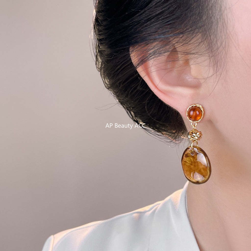 A廠-時尚高級感美拉德風暈染琥珀色秋冬新款爆款幾何手工耳飾工廠耳環「7104」25.11-3