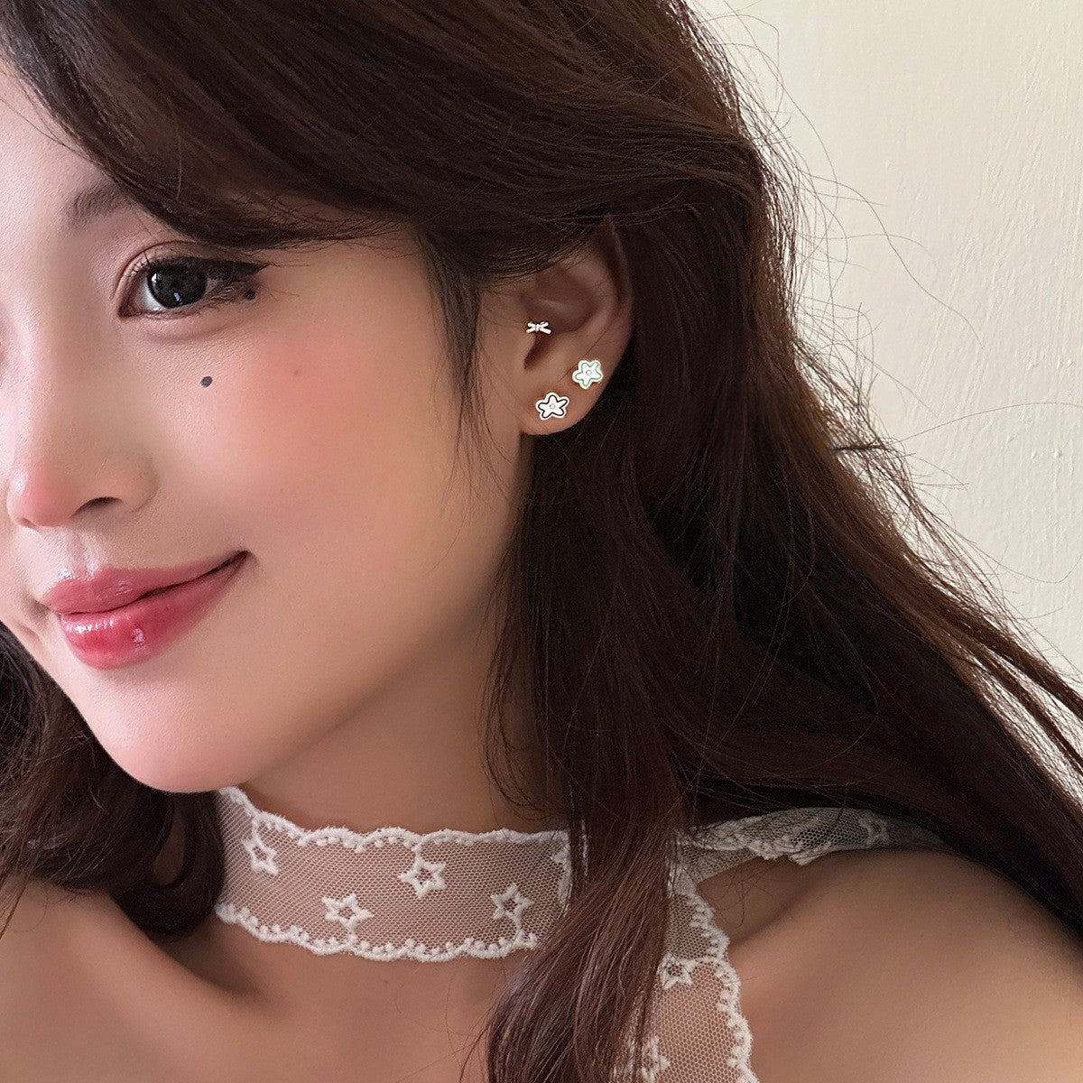 C廠-日系ins風mini塗鴉花朵耳釘女小眾設計高級耳環可愛甜美百搭耳飾「EH-3829」25.08-1