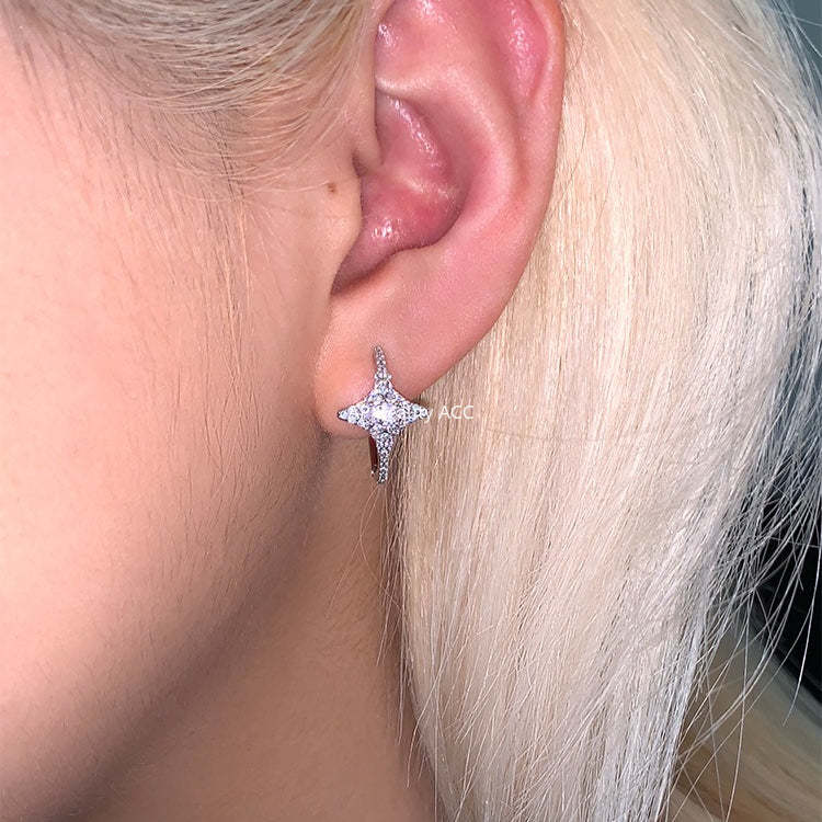 C廠-輕奢爆閃潮流鋯石四芒星耳環女精緻貴氣高級感銀針耳扣秋冬耳飾「EH-4285」25.11-4