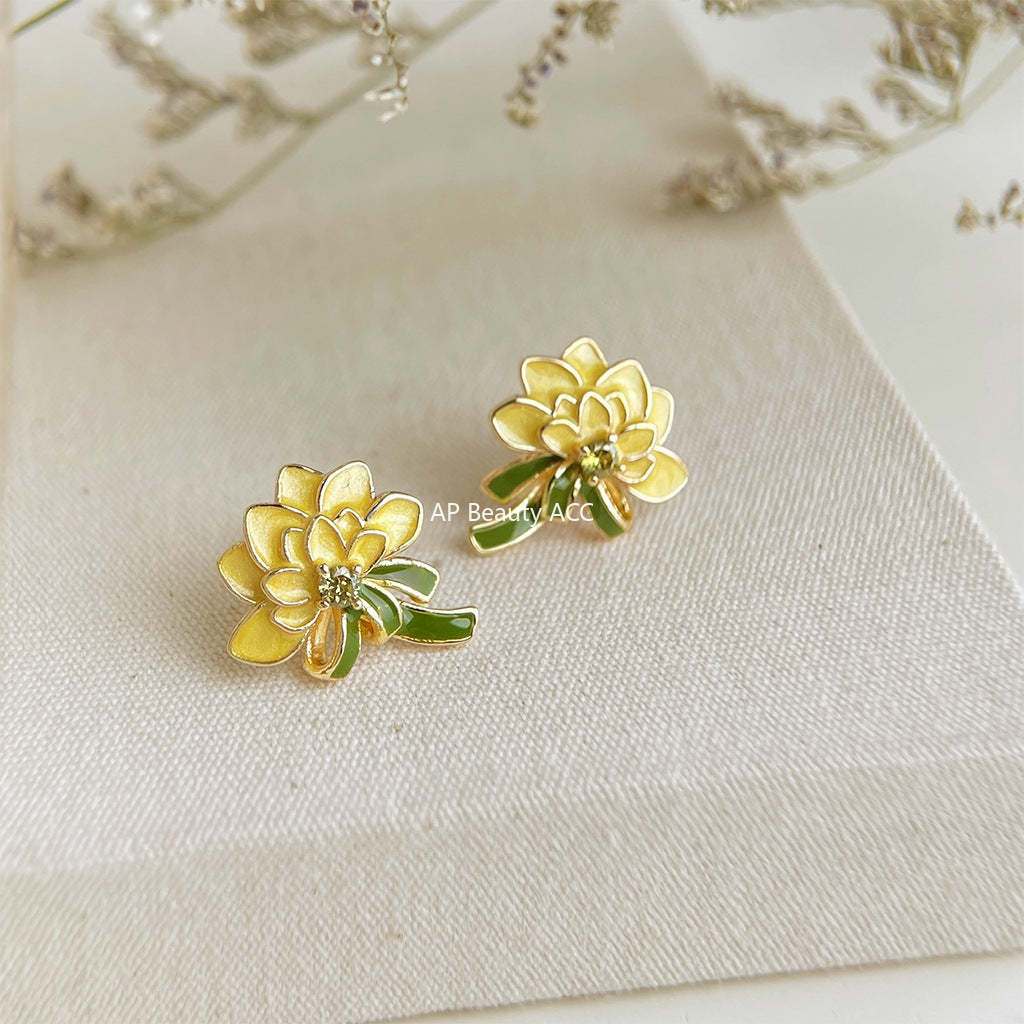 A廠-原創花朵手工彩繪925銀針琺瑯滴釉牡丹花耳環氣質優雅甜美 耳飾女「7228」25.12-2