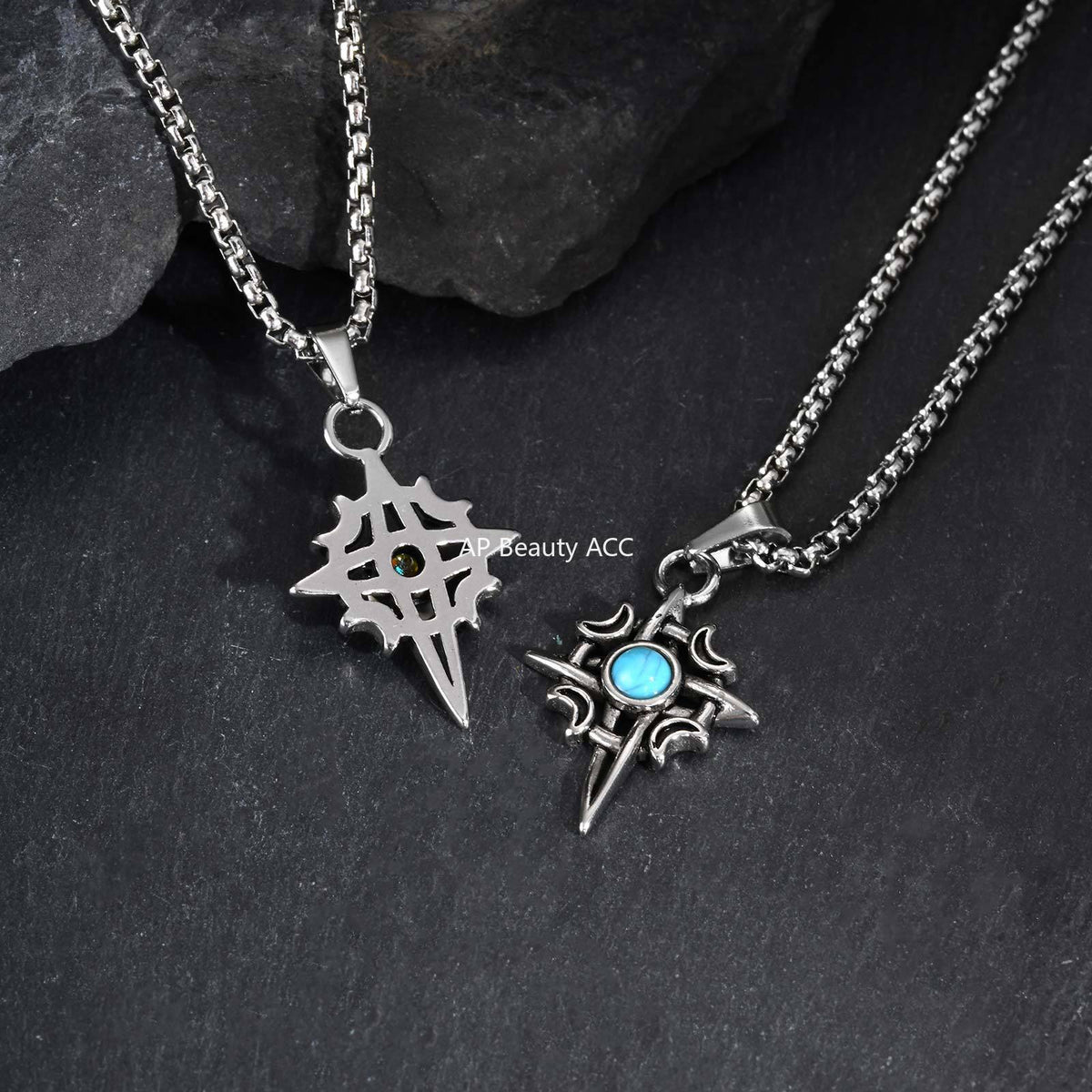 G廠-不鏽鋼男士個性復古項鍊首飾星月綠松石吊墜「PN-2111」25.12-2