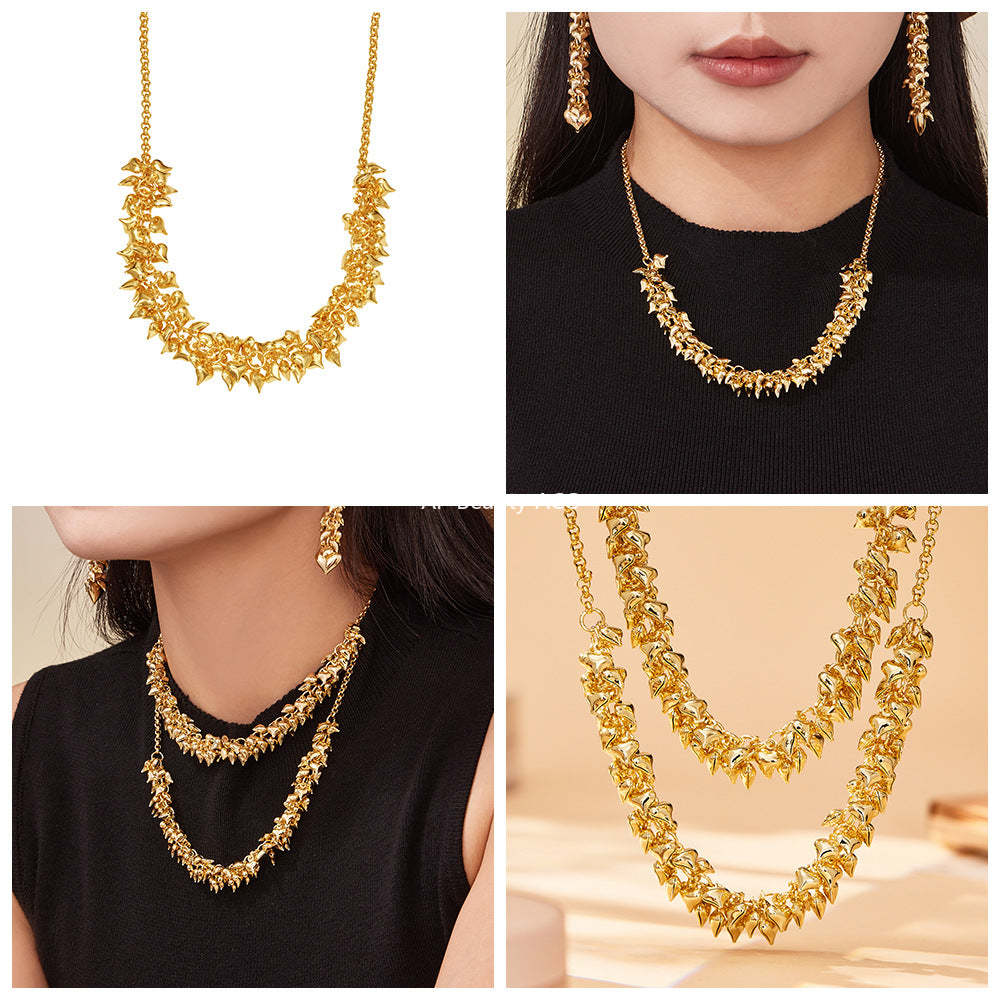 B廠-不鏽鋼多個桃心吊墜項鍊歐美時尚簡約輕奢風飾品鍍18k真金「P1700」25.11-3