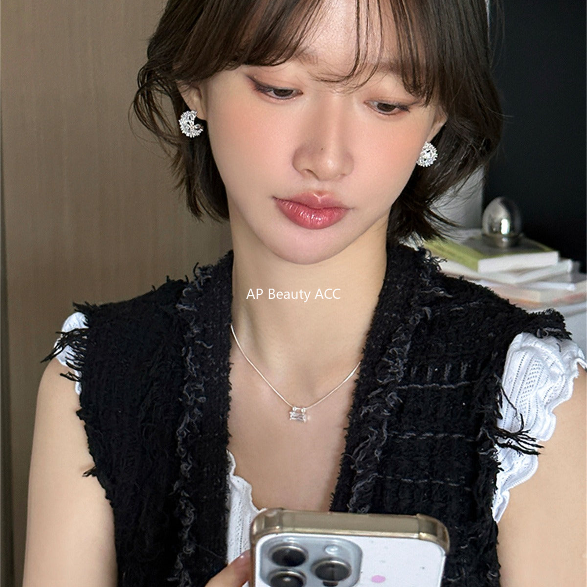 C廠-輕奢爆閃鋯石耳釘女小眾設計感鋯石鏤空豆豆耳環時尚日常氣質耳飾「EH-4201」25.10-3