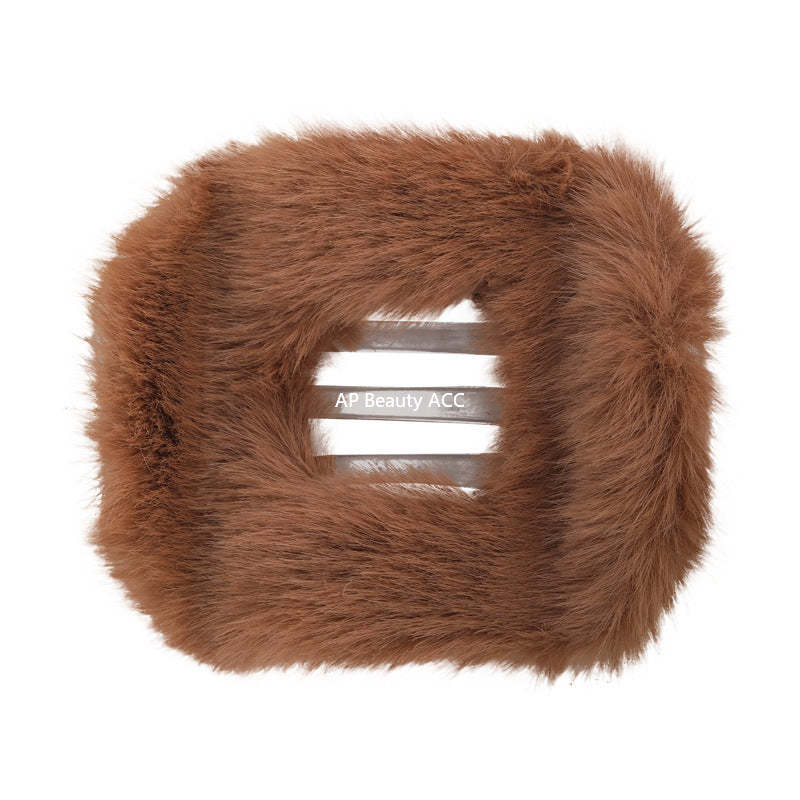 E廠-秋冬橢圓毛絨髮夾女後腦勺高級感毛毛鯊魚夾大號盤髮量多豹紋夾子「26154」25.11-1