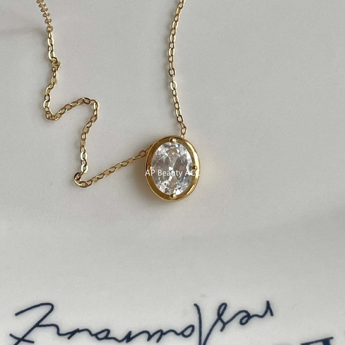 F廠-韓國韓版飾品925純銀橢圓鋯石項鍊INS風格百搭項鍊設計款項鍊「B1384」25.11-4