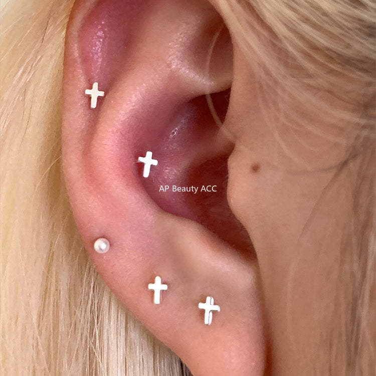 C廠-S99純銀十字架耳釘女韓版小眾高級感養耳耳骨釘極簡日常百搭耳飾「EH-4269」25.11-3