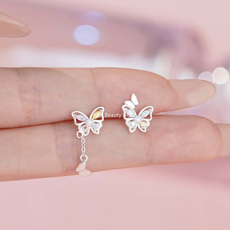 D廠-S999足銀蝴蝶流蘇冰花鋯耳環森系高級設計感多巴胺韓風耳飾「YC3467E_1」25.11-3