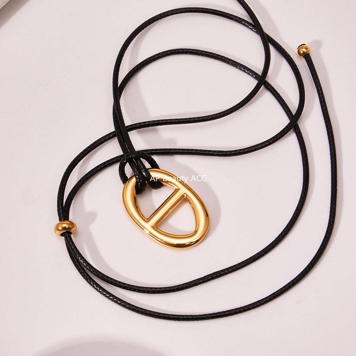 B廠-跨境新款不鏽鋼豬鼻子吊墜長款皮繩項鍊疊戴個性百搭毛衣鏈「P1701」25.11-3