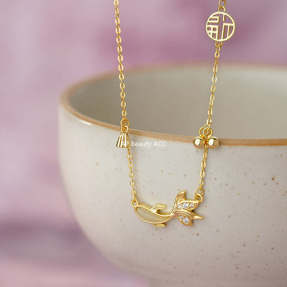 D廠-S999足銀福牌錦鯉項鍊女中式復古輕奢精緻高級頸飾「YC3904N_1」25.11-4