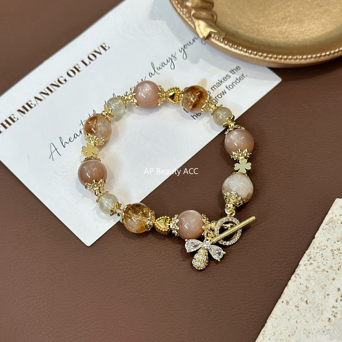 AS廠-天然橙月光黃塔晶金髮晶手鍊女小眾設計蝴蝶吊墜幸運手串「l2942」25.11-1