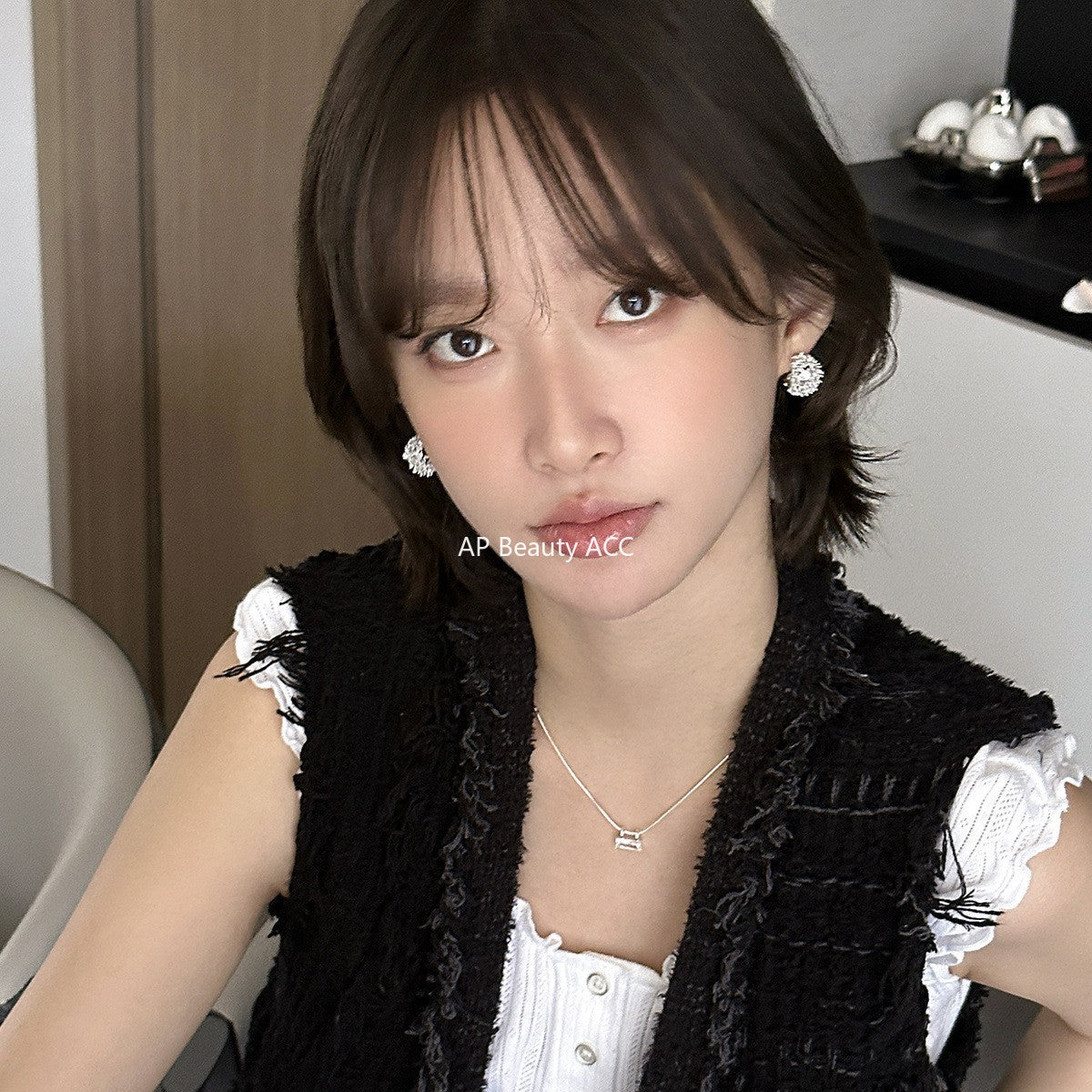 C廠-輕奢爆閃鋯石耳釘女小眾設計感鋯石鏤空豆豆耳環時尚日常氣質耳飾「EH-4201」25.10-3