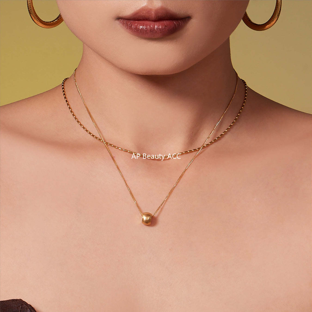 B廠-ins風個性時尚轉運站吊墜雙層鎖骨項鍊不鏽鋼鍍18k真金首飾「P877」25.11-4