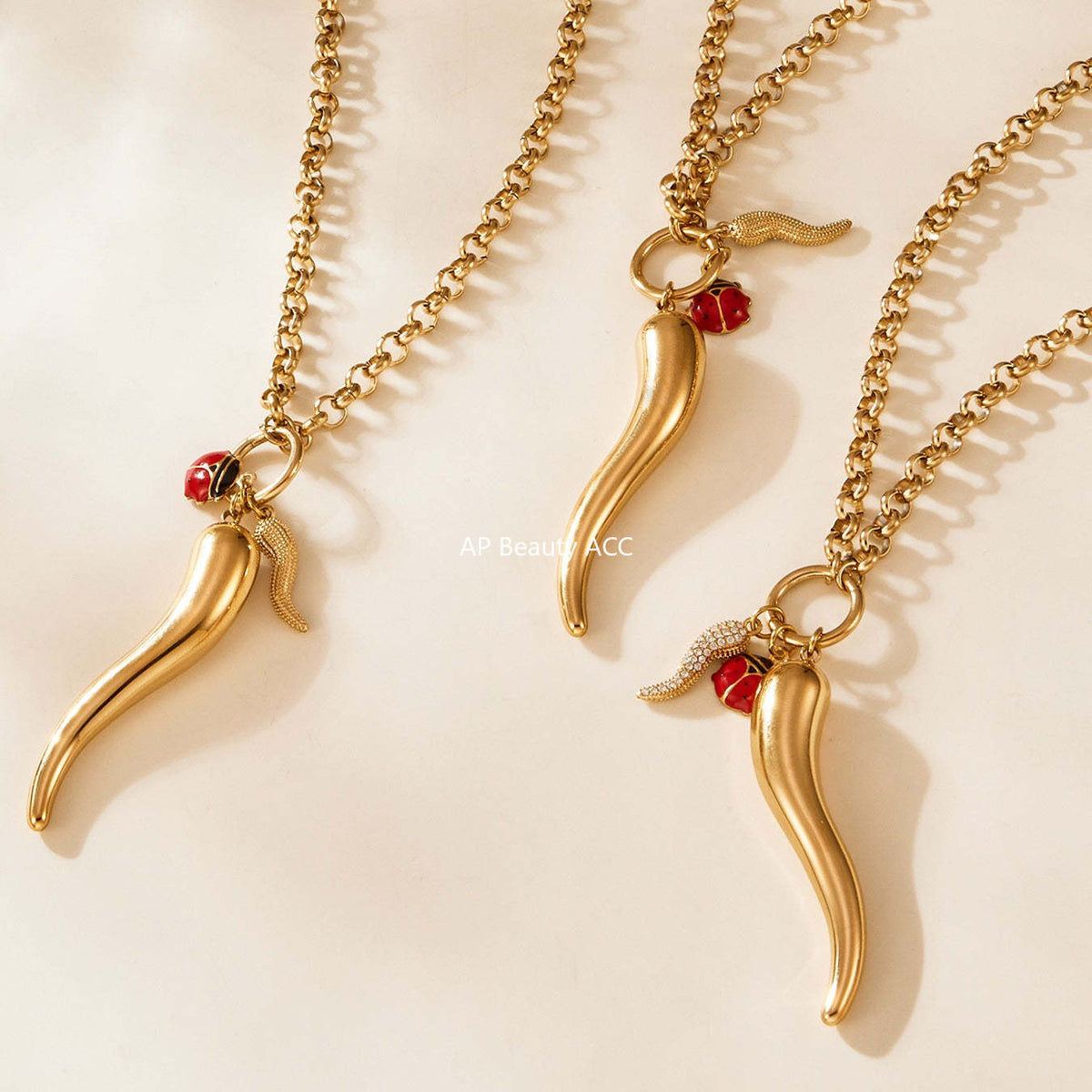 B廠-不鏽鋼大小辣椒鋯石項鍊 鍍18k金ins歐美百搭個性鎖骨鏈「P1094」25.11-3