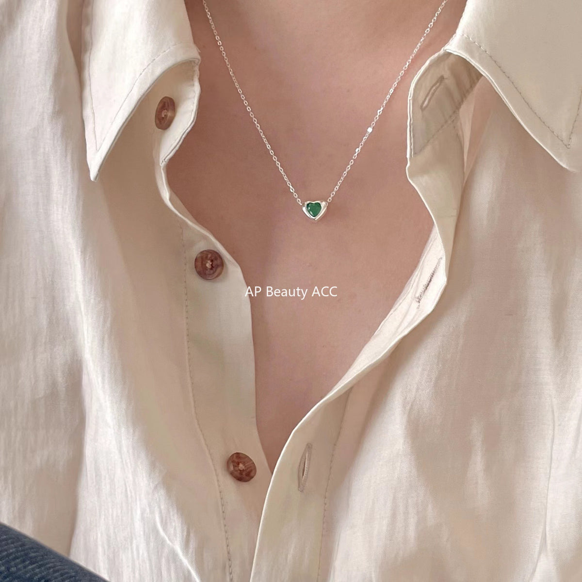 F廠-歐美韓國韓版925純銀項鍊ins小紅書愛心綠鑽項鍊簡約網紅項鍊「B1084」25.11-2