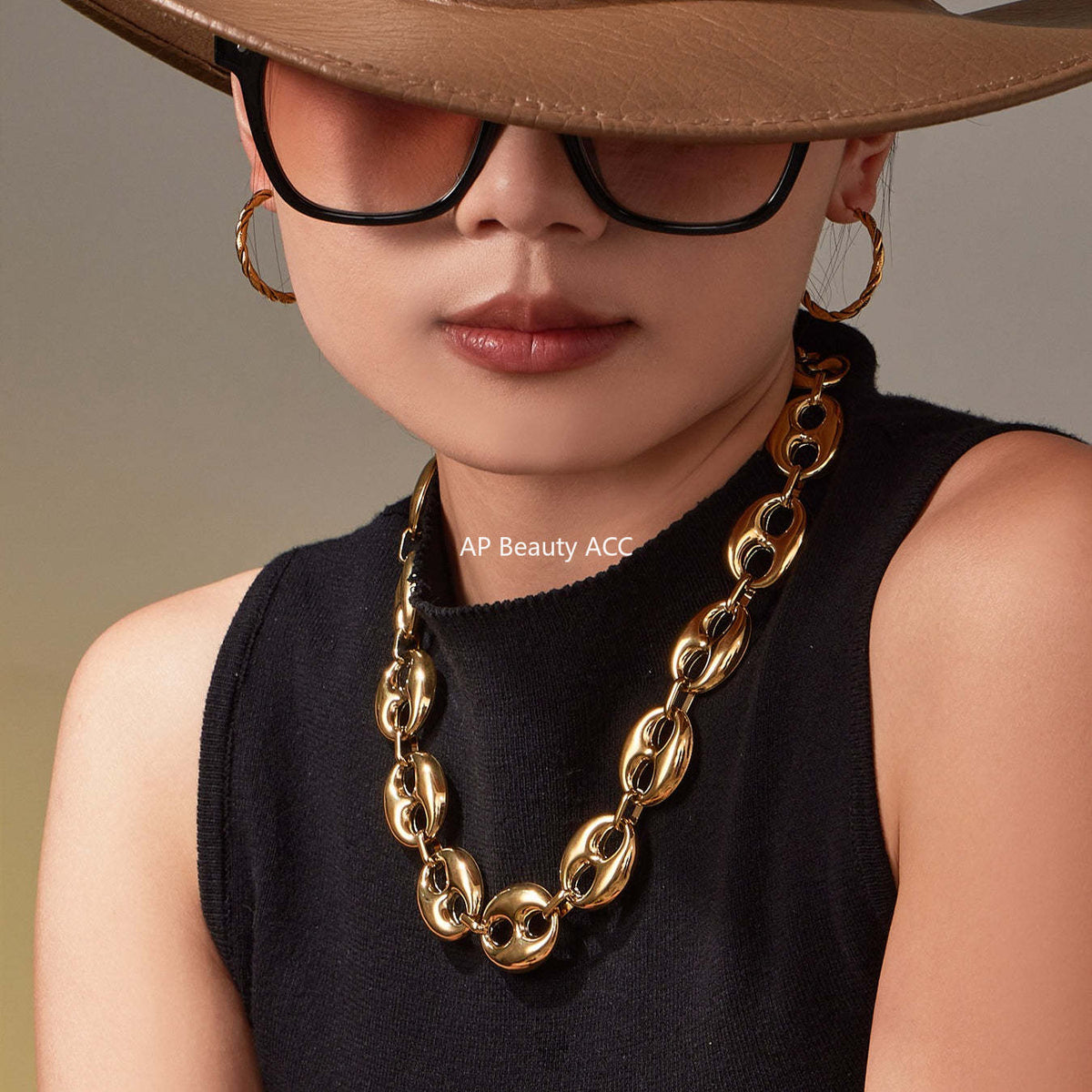 B廠-時尚輕奢風光面橢圓形豬鼻子項鍊手鍊套裝不鏽鋼鍍18k真金「TXP466」25.11-3