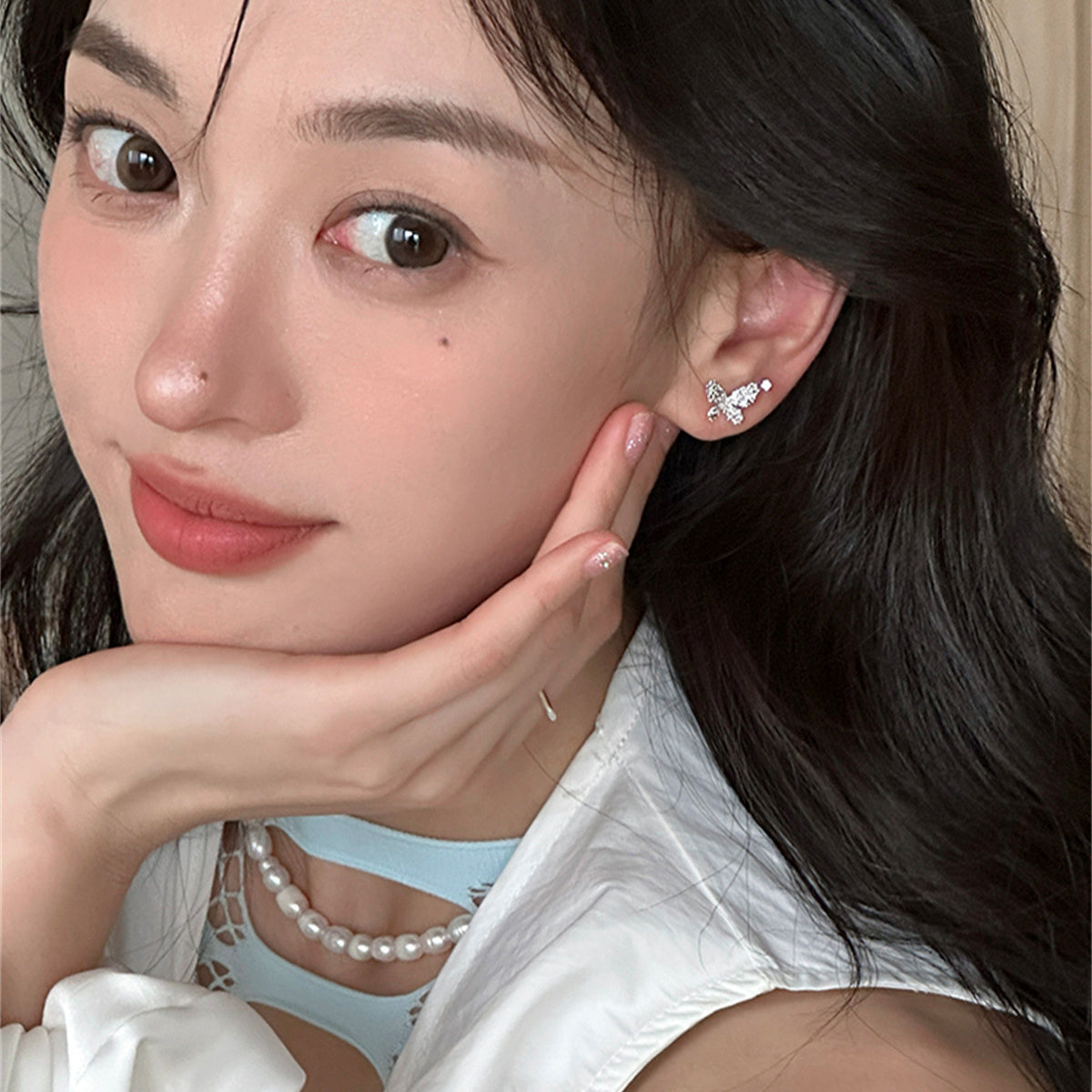 C廠-日系百搭滿鋯蝴蝶銀針耳釘女輕奢甜美ins風耳環簡約時尚夏日耳飾「EH-3716」25.06-4