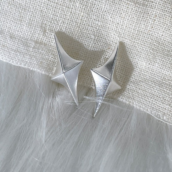 C廠-925銀針拉絲立體四芒星耳釘女輕奢高級氣質耳環日常百搭秋冬耳飾「EH-4119」25.11-2